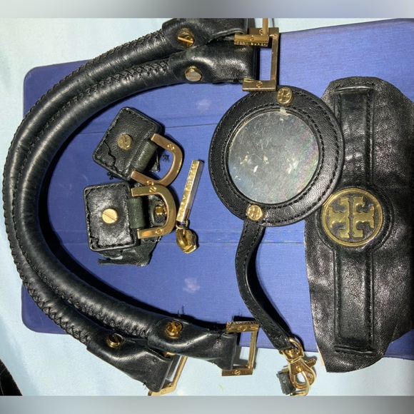 Tory Burch Leather Gold Tone Metal Parts, Zipper Pull, Mirror, T Plaque, Handles - Picture 2 of 7